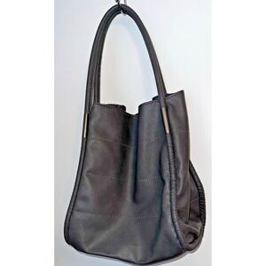 Neiman Marcus Grey Faux Leather Large Tote Shoulder Bag